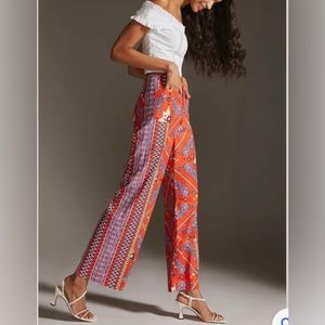 Anthropologie Maeve The Colette Wide Leg Crop Linen Blend Pants Leopard Size 12